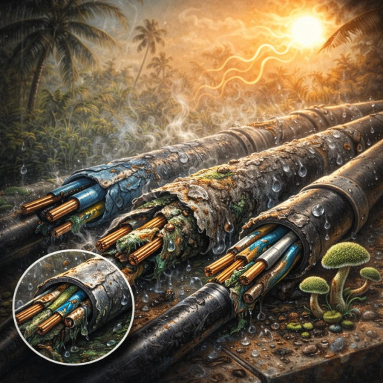 Yüksek Nemli Tropikal Ortamlarda Kablo Yalıtımı Neden Hızla Yaşlanır? Nem, Küf Ve Sıcaklığın Kablo Ömrüne Etkileri Ve Korunma Yöntemleri Bu Makalede.